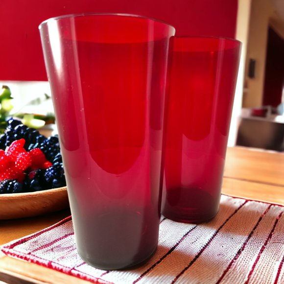 Ruby Red Highball Cocktails Glasses Set of-4 MCM Beverage Tumblers - Picture 3 of 9